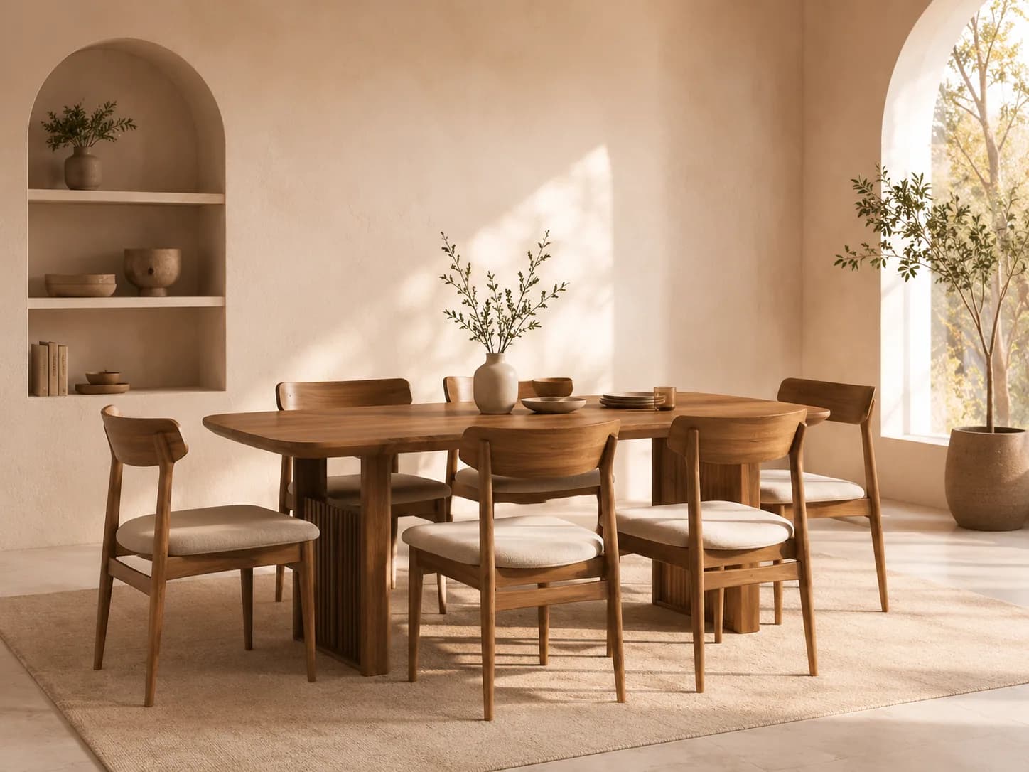 6 Seater Marble-Top Dining Table