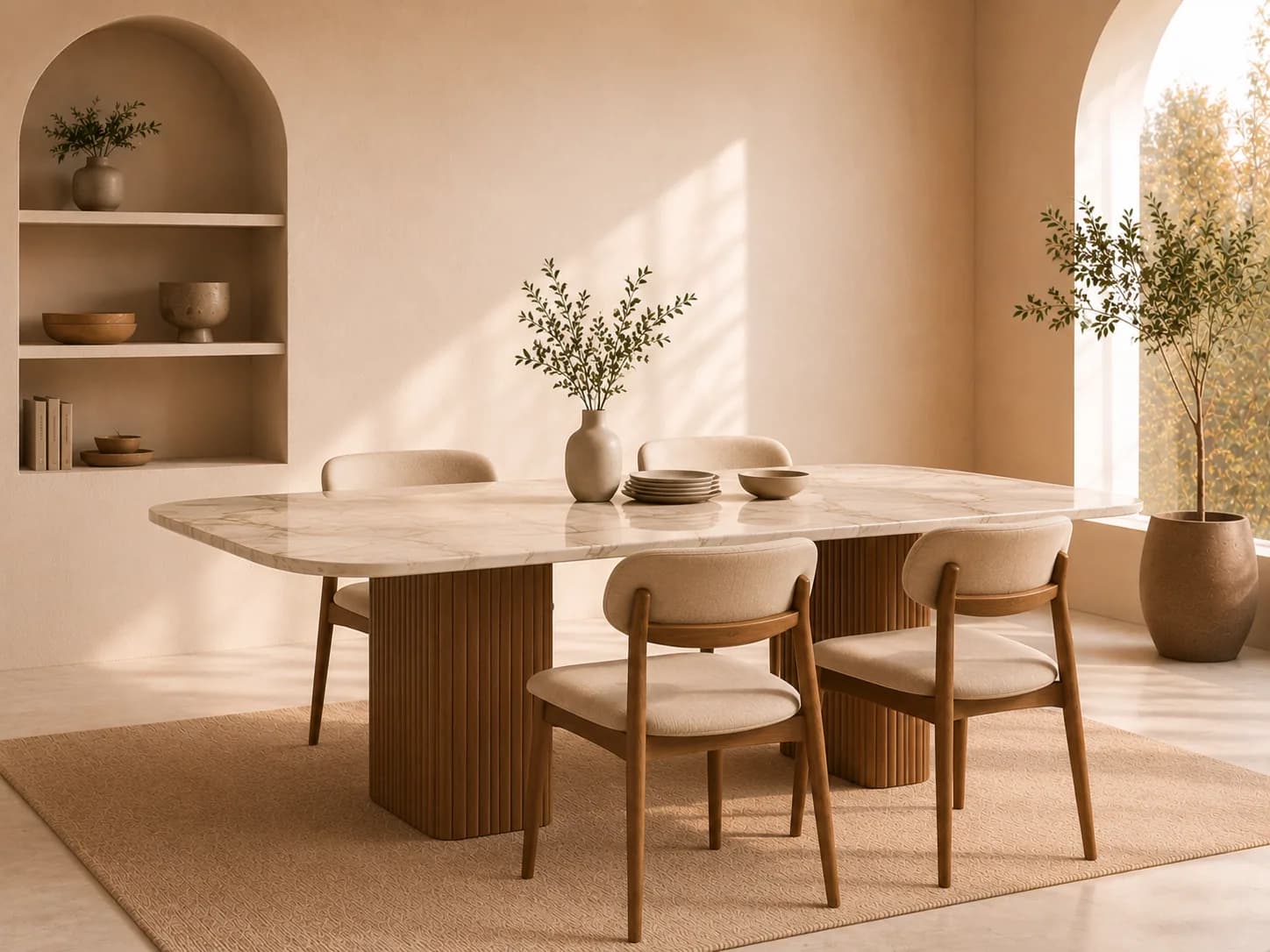 8 Seater Marble-Top Dining Table